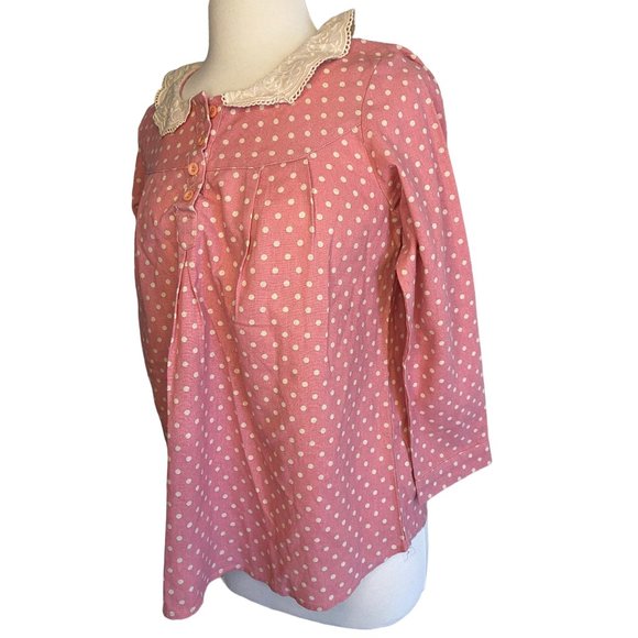 Eternal Flow Vintage Look Pink White Dot Shirt Women's M - Picture 4 of 12
